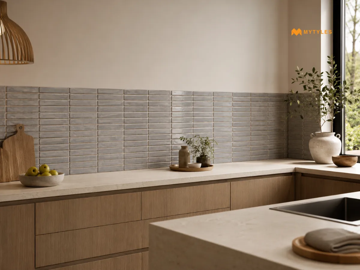 Grey KitKat Tiles for a Neutral Kitchen Wall